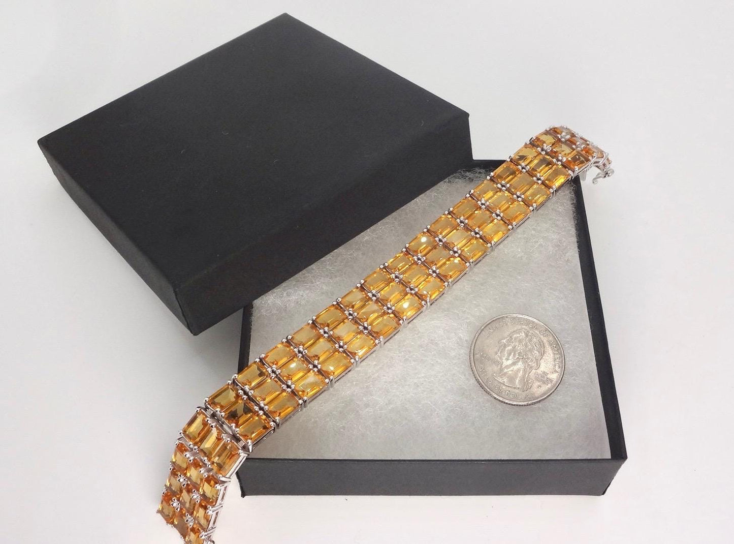 Vintage Gold Citrine Tennis Bracelet in 925 Sterling Silver