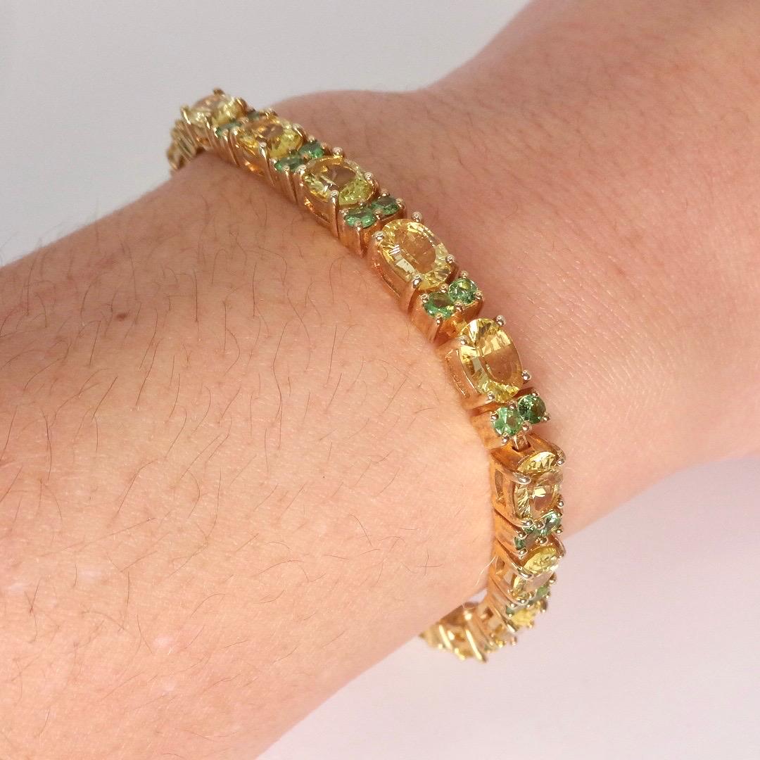Vintage Handmade Genuine Golden Lemon Quartz Green Chrome Diopside 925 Sterling Silver Tennis Bracelet