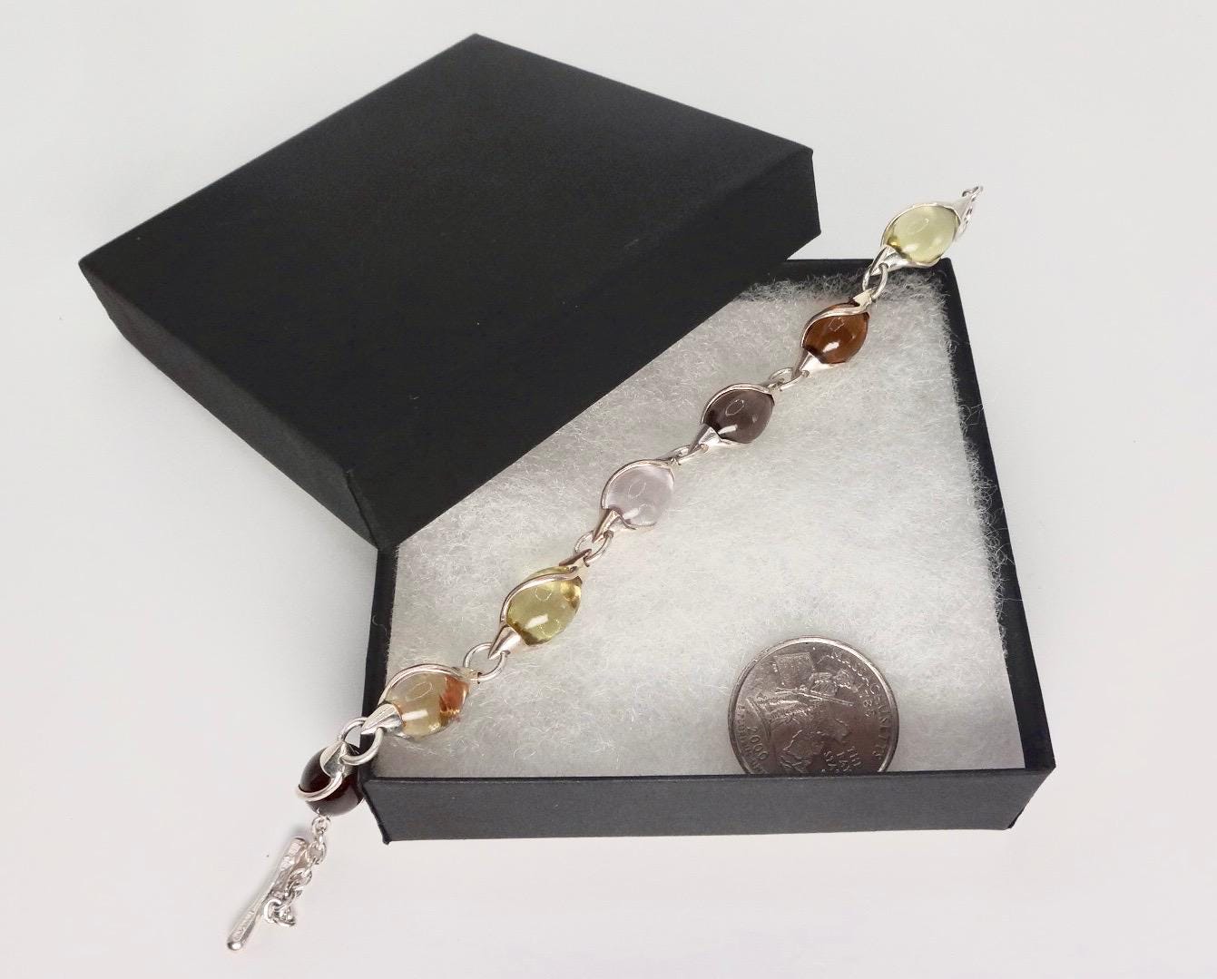 Vintage Handmade Mosaic Genuine Golden Citrine tonal Smoky Topaz 925 Sterling Silver Tennis Bracelet