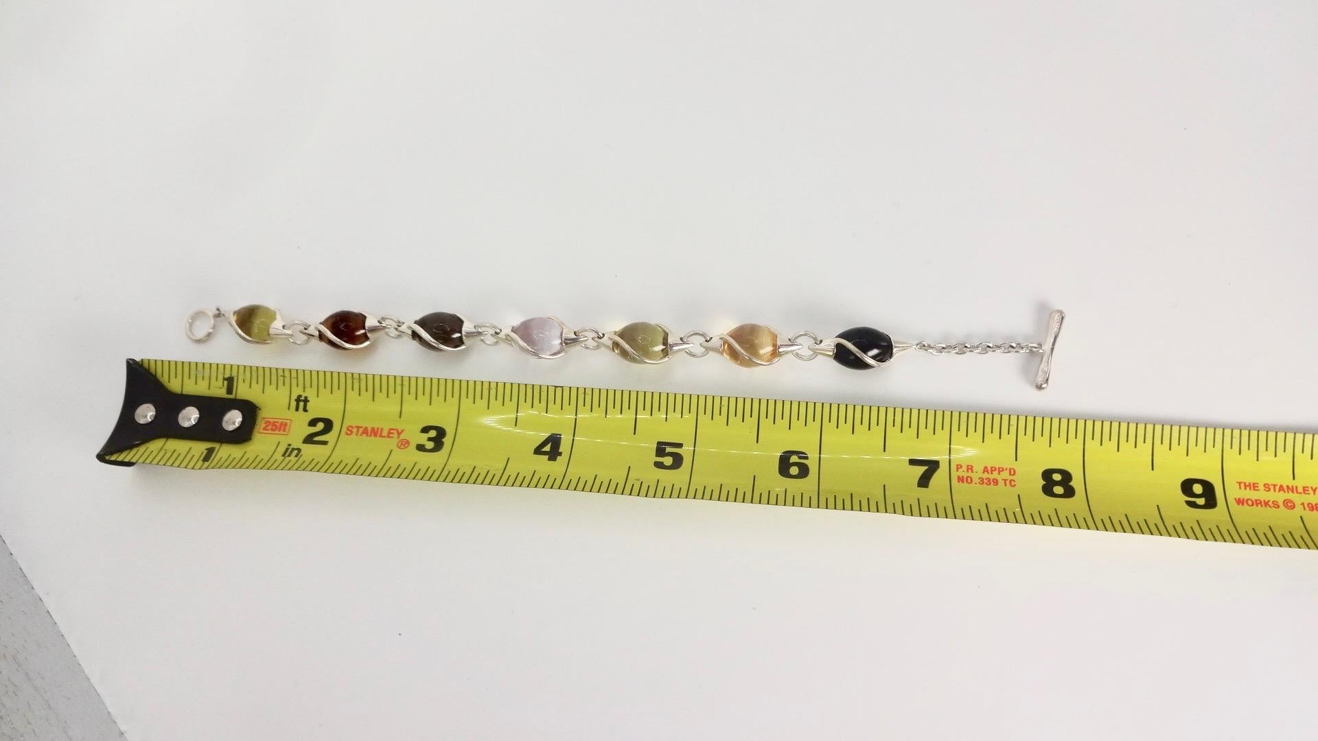 Vintage Handmade Mosaic Genuine Golden Citrine tonal Smoky Topaz 925 Sterling Silver Tennis Bracelet