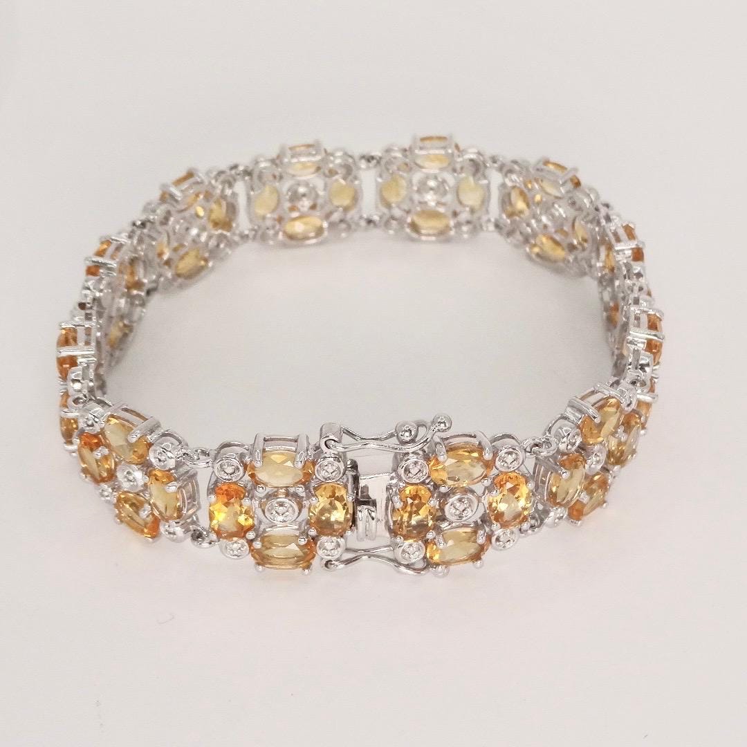 Vintage Gold Citrine Bracelet Deco 925 Sterling Silver Tennis