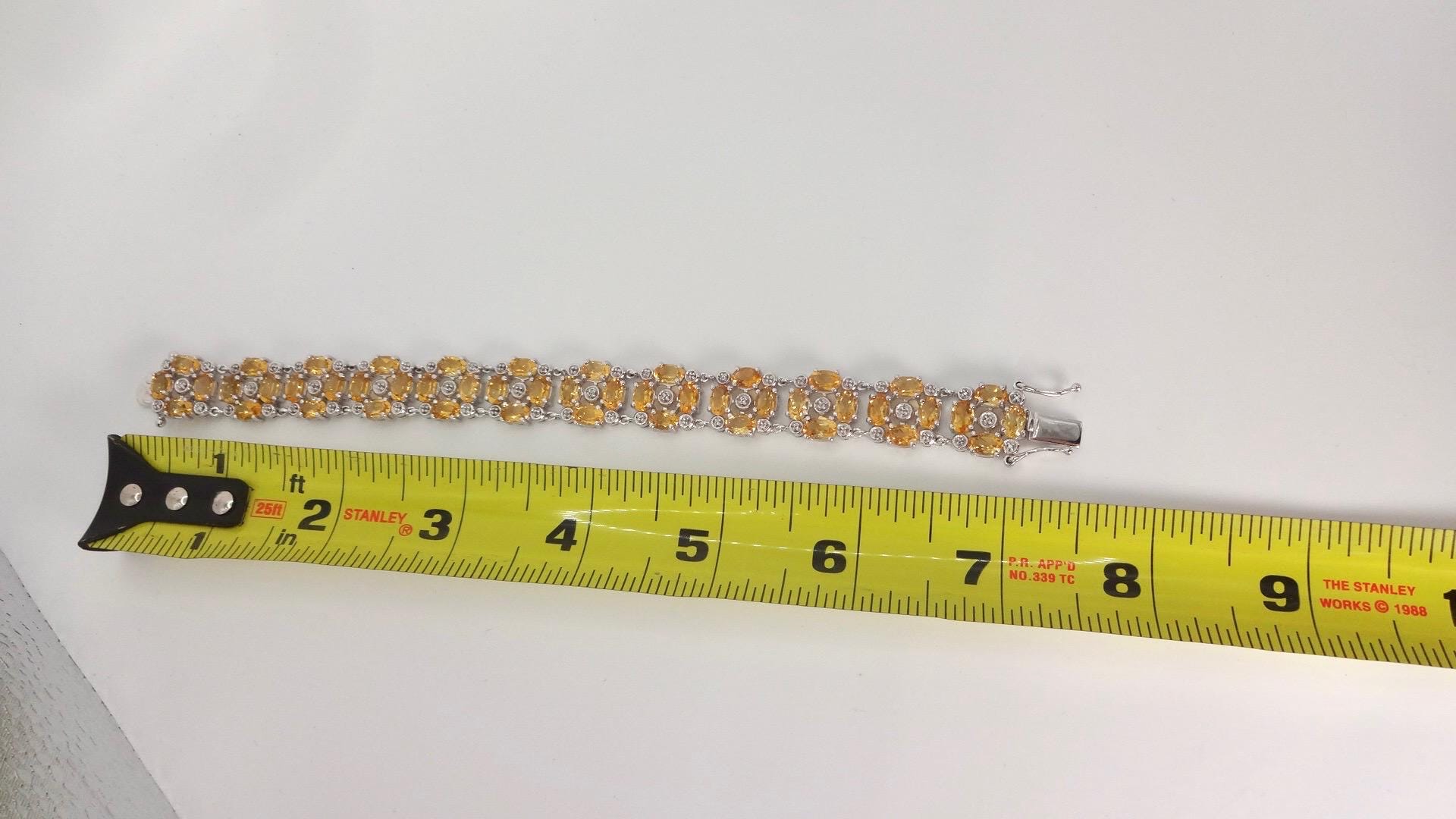 Vintage Gold Citrine Bracelet Deco 925 Sterling Silver Tennis