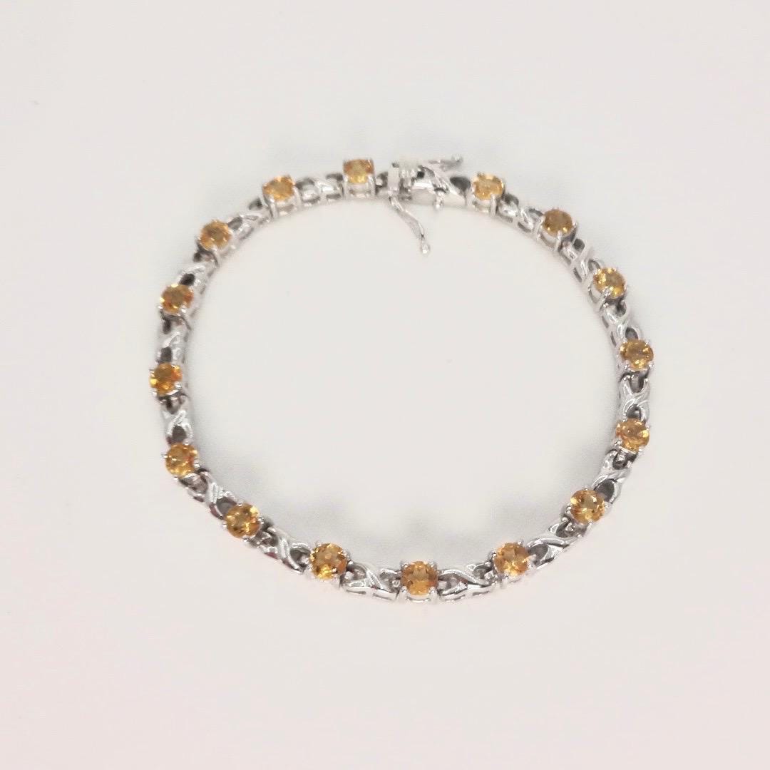 Vintage Gold Citrine Bracelet Deco 925 Sterling Silver Tennis
