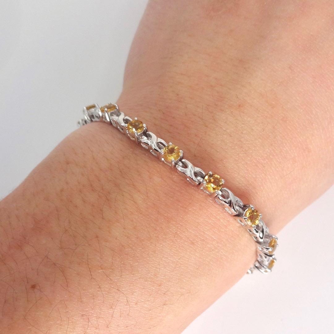 Vintage Gold Citrine Bracelet Deco 925 Sterling Silver Tennis