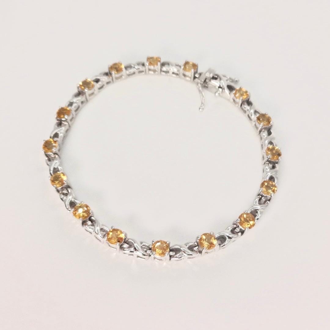 Vintage Gold Citrine Bracelet Deco 925 Sterling Silver Tennis