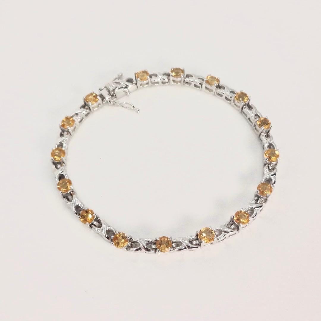 Vintage Gold Citrine Bracelet Deco 925 Sterling Silver Tennis