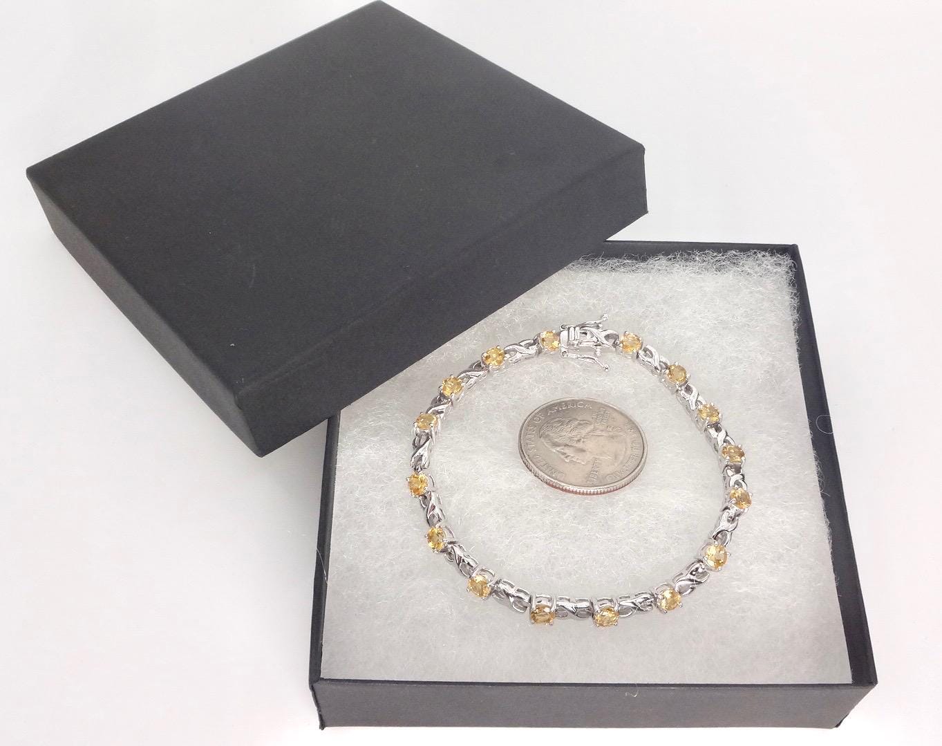 Vintage Gold Citrine Bracelet Deco 925 Sterling Silver Tennis