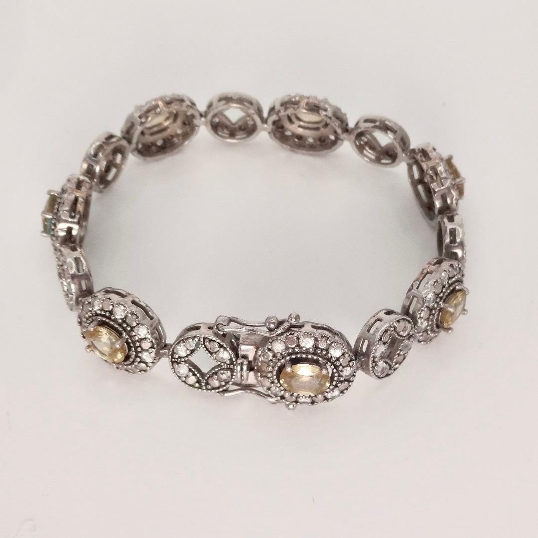Vintage Gold Citrine Bracelet Deco 925 Sterling Silver Tennis