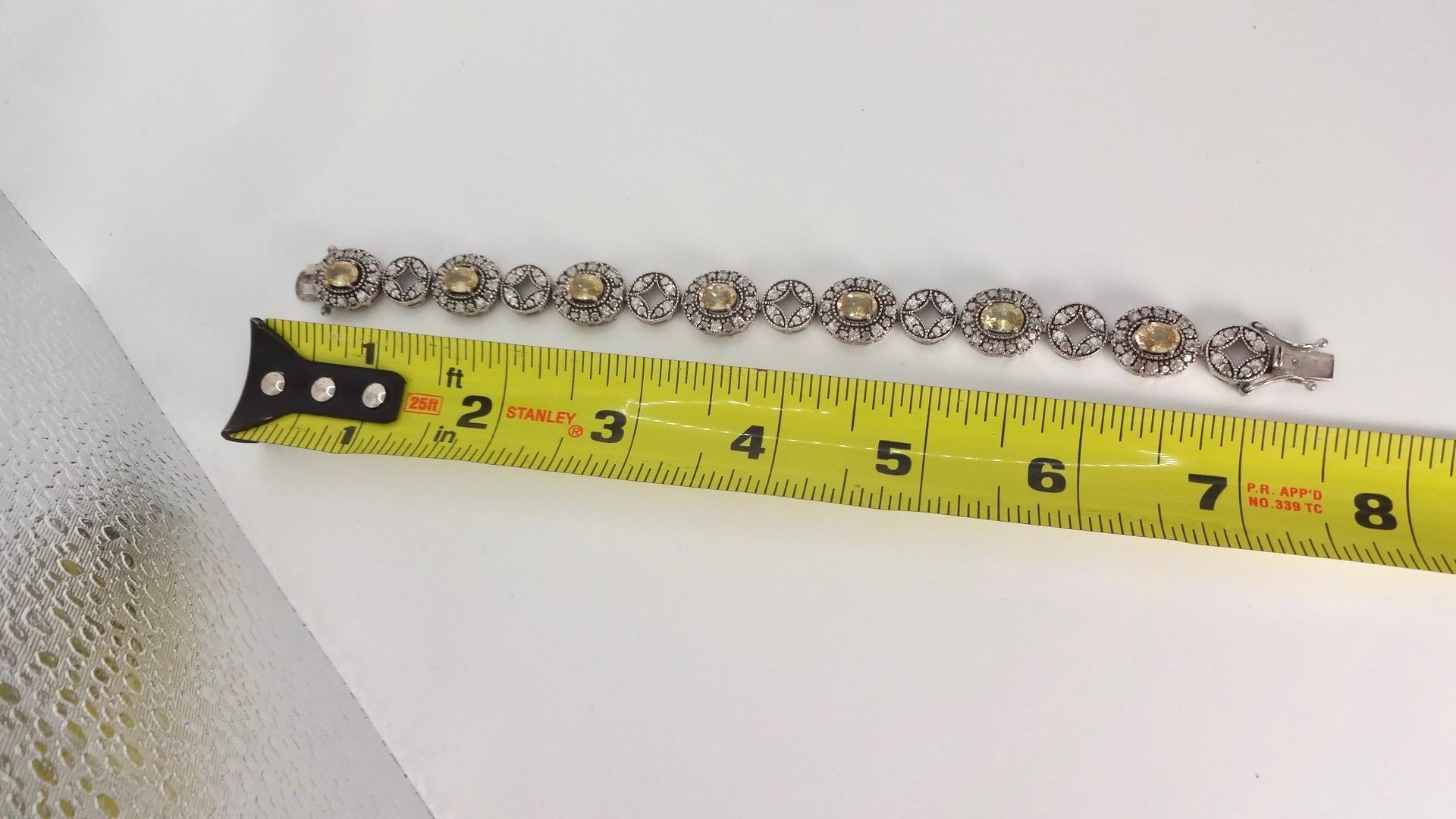 Vintage Gold Citrine Bracelet Deco 925 Sterling Silver Tennis