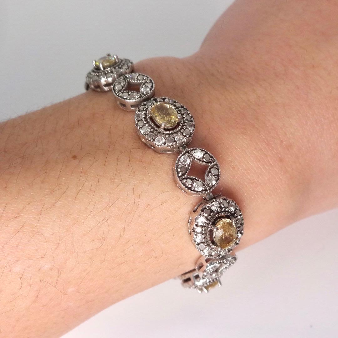 Vintage Gold Citrine Bracelet Deco 925 Sterling Silver Tennis