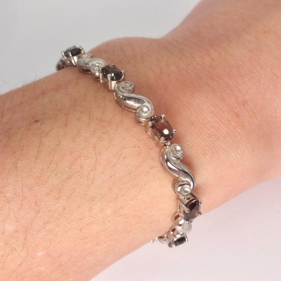 Vintage Brown Smoky Topaz 925 Sterling Silver Bracelet