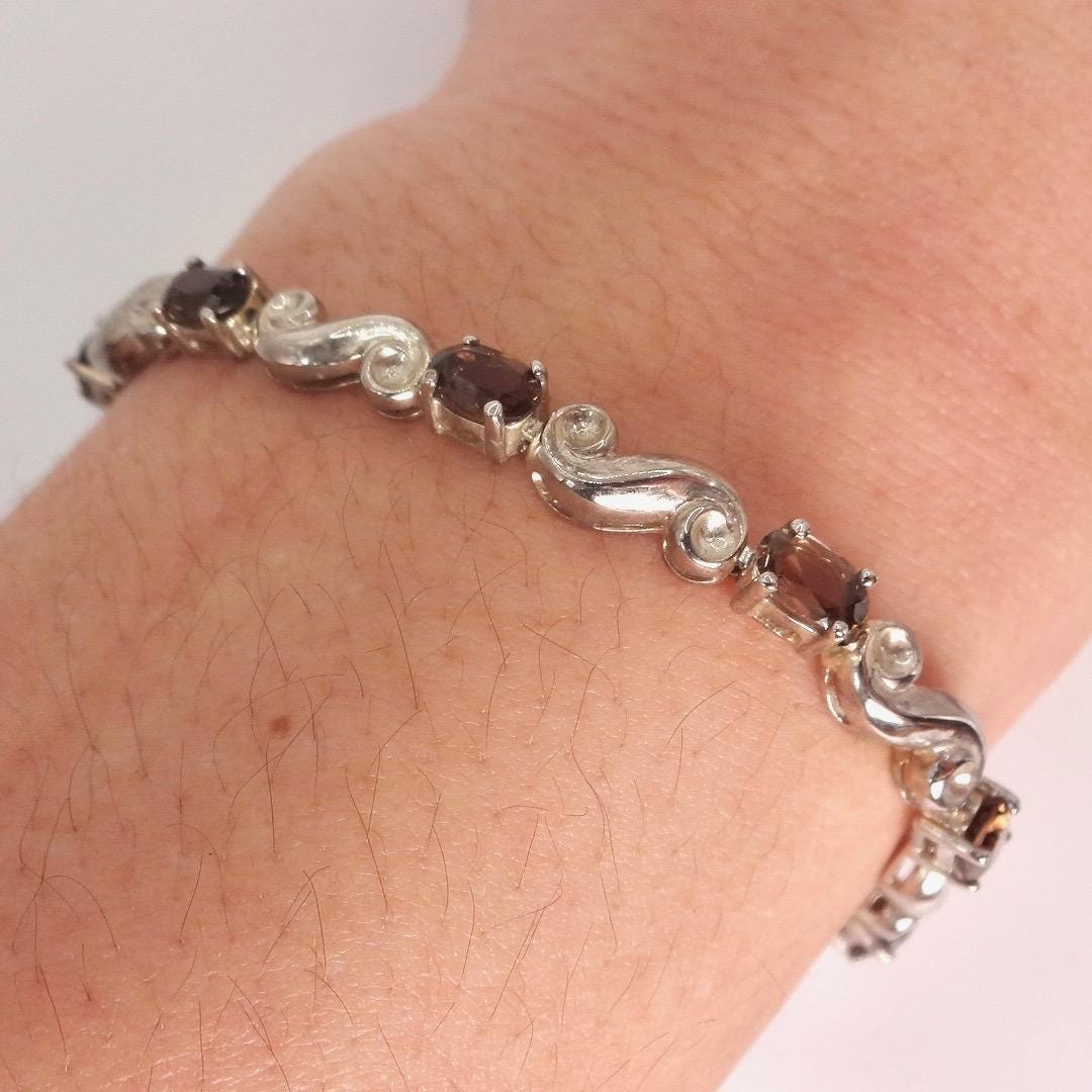 Vintage Brown Smoky Topaz 925 Sterling Silver Bracelet