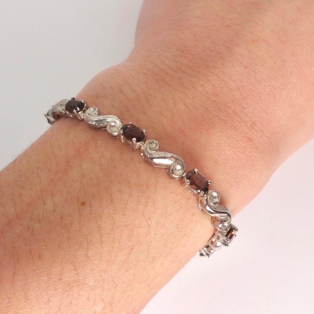 Vintage Brown Smoky Topaz 925 Sterling Silver Bracelet