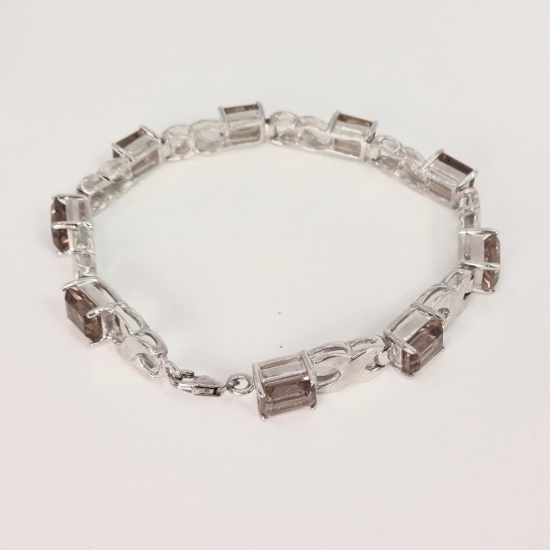 Vintage Smoky Topaz Sterling Silver Tennis Bracelet