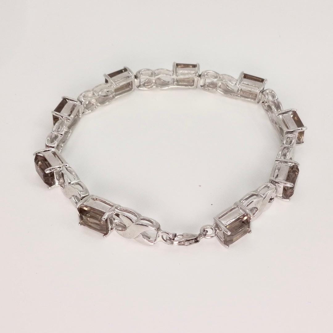 Vintage Smoky Topaz Sterling Silver Tennis Bracelet