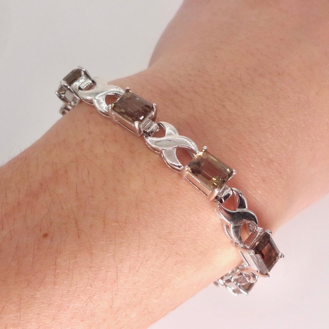 Vintage Smoky Topaz Sterling Silver Tennis Bracelet