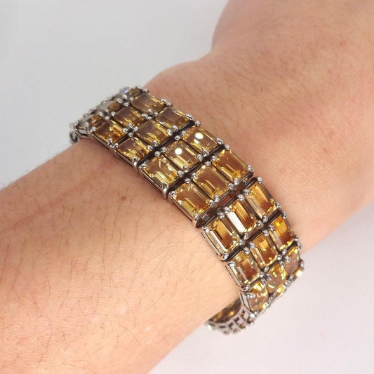 Vintage Gold Citrine Tennis Bracelet in 925 Sterling Silver
