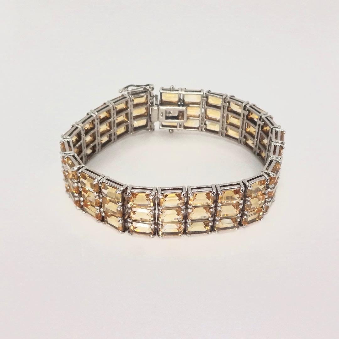 Vintage Gold Citrine Tennis Bracelet in 925 Sterling Silver