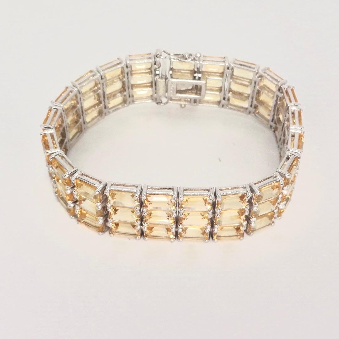 Vintage Gold Citrine Tennis Bracelet in 925 Sterling Silver