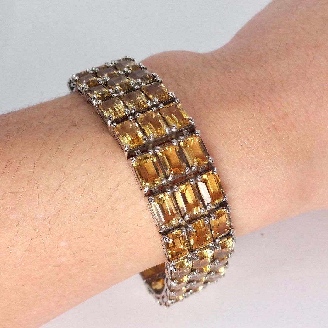 Vintage Gold Citrine Tennis Bracelet in 925 Sterling Silver