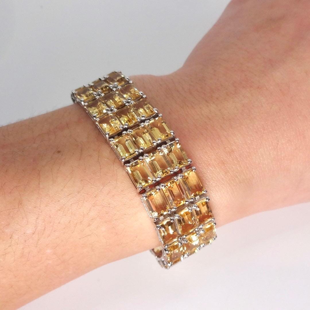 Vintage Gold Citrine Tennis Bracelet in 925 Sterling Silver
