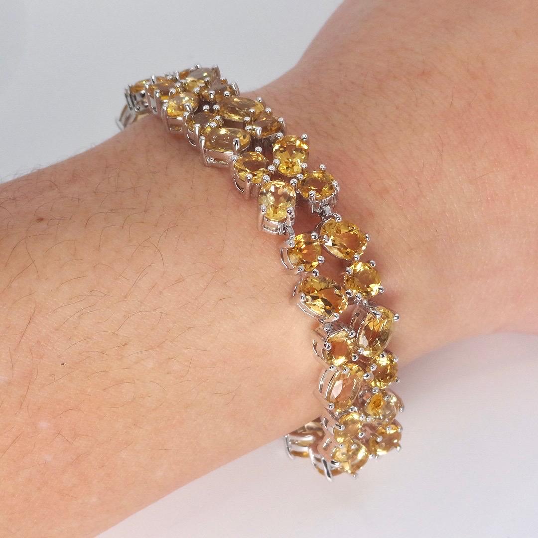Vintage Gold Citrine Bracelet Deco 925 Sterling Silver Tennis