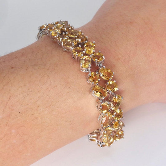 Vintage Gold Citrine Bracelet Deco 925 Sterling Silver Tennis