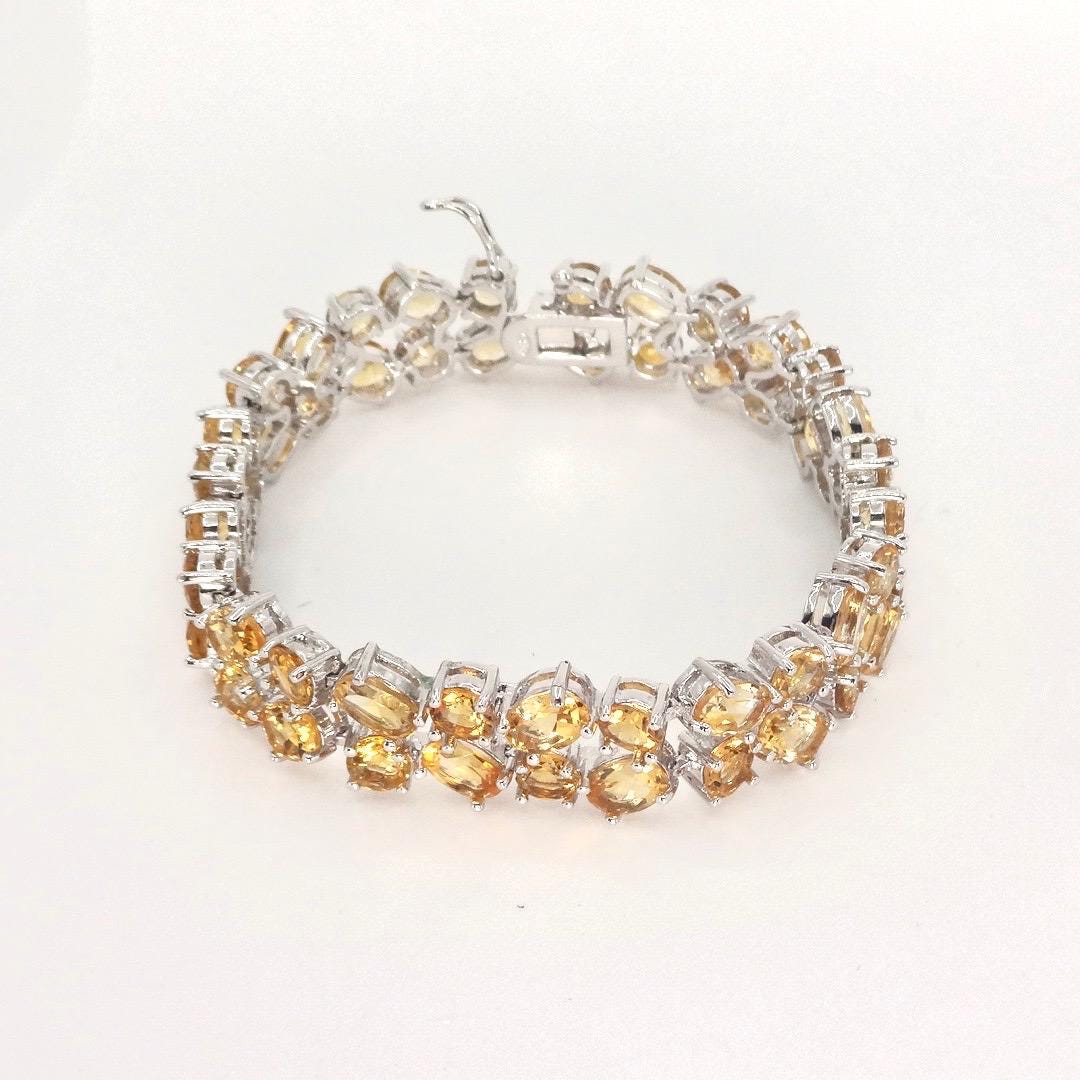 Vintage Gold Citrine Bracelet Deco 925 Sterling Silver Tennis