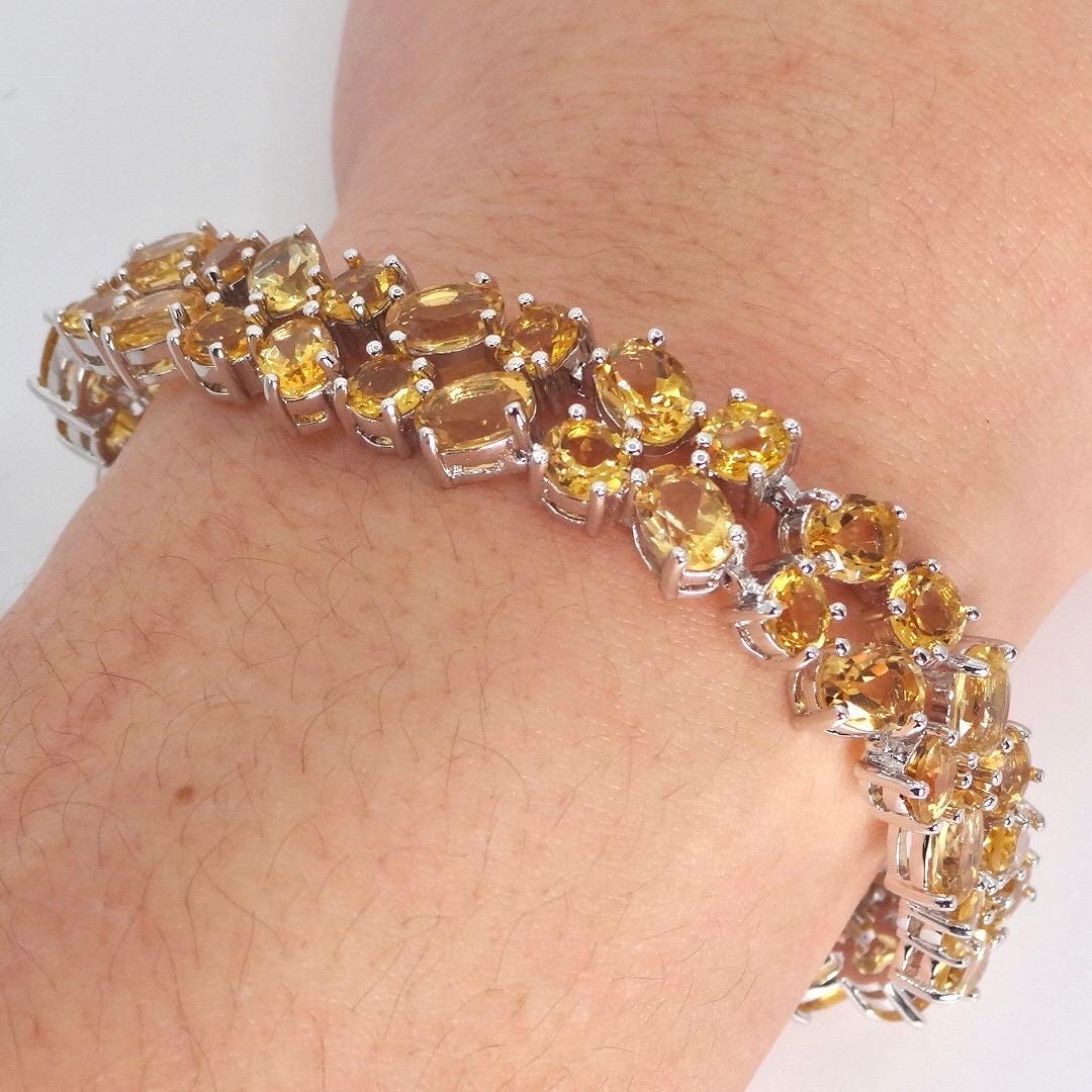 Vintage Gold Citrine Bracelet Deco 925 Sterling Silver Tennis
