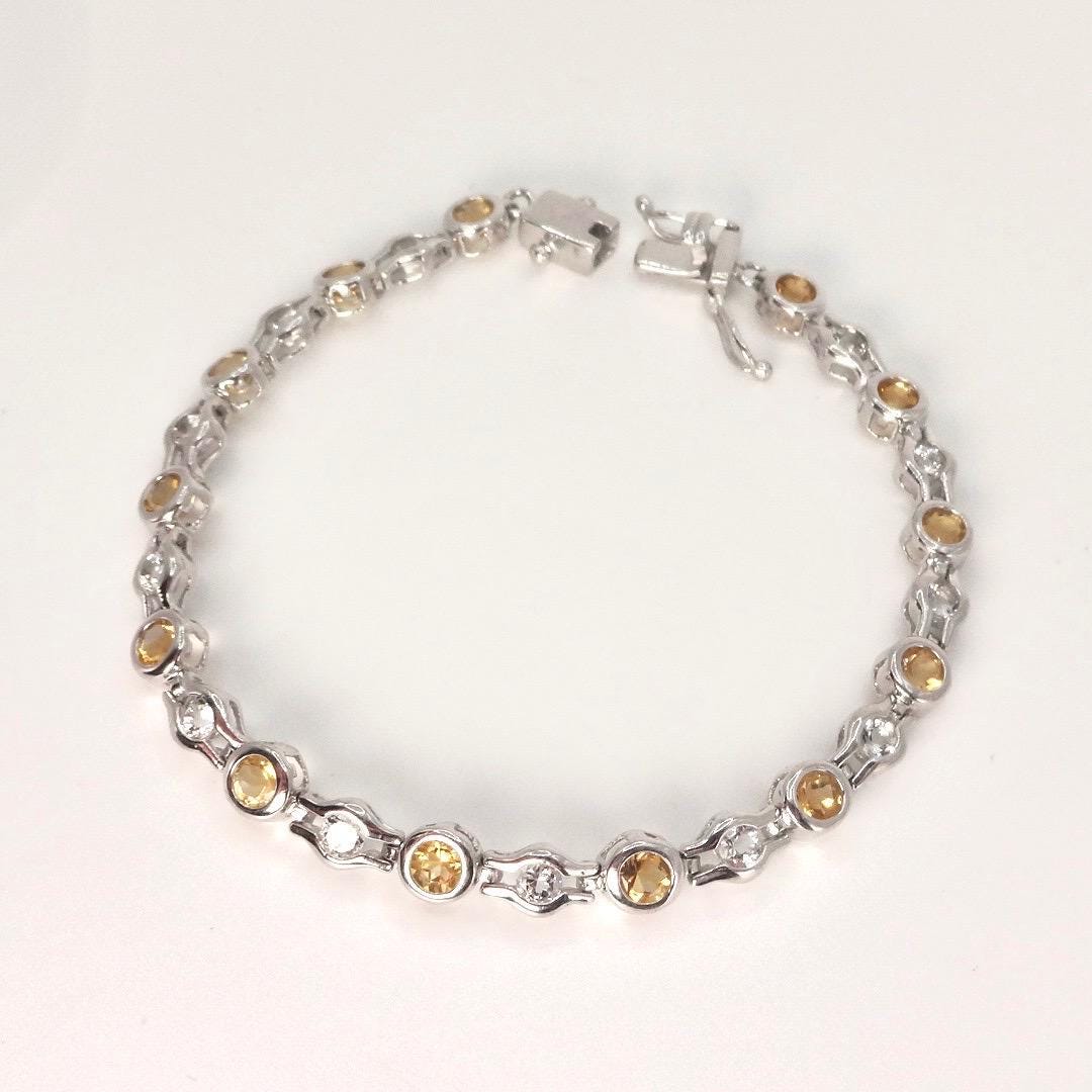 Vintage Gold Citrine Bracelet 925 Sterling Silver Tennis