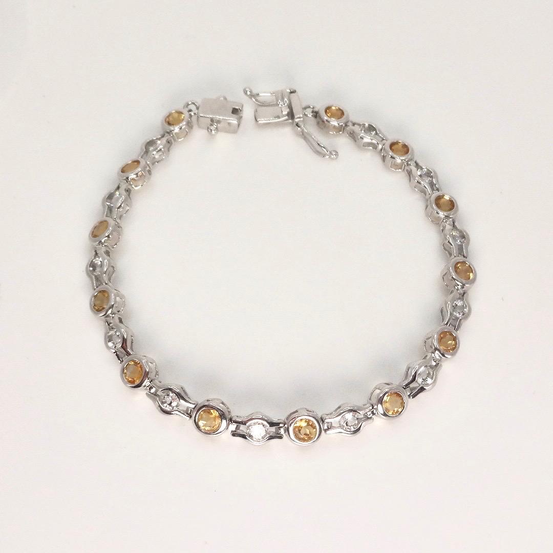 Vintage Gold Citrine Bracelet 925 Sterling Silver Tennis