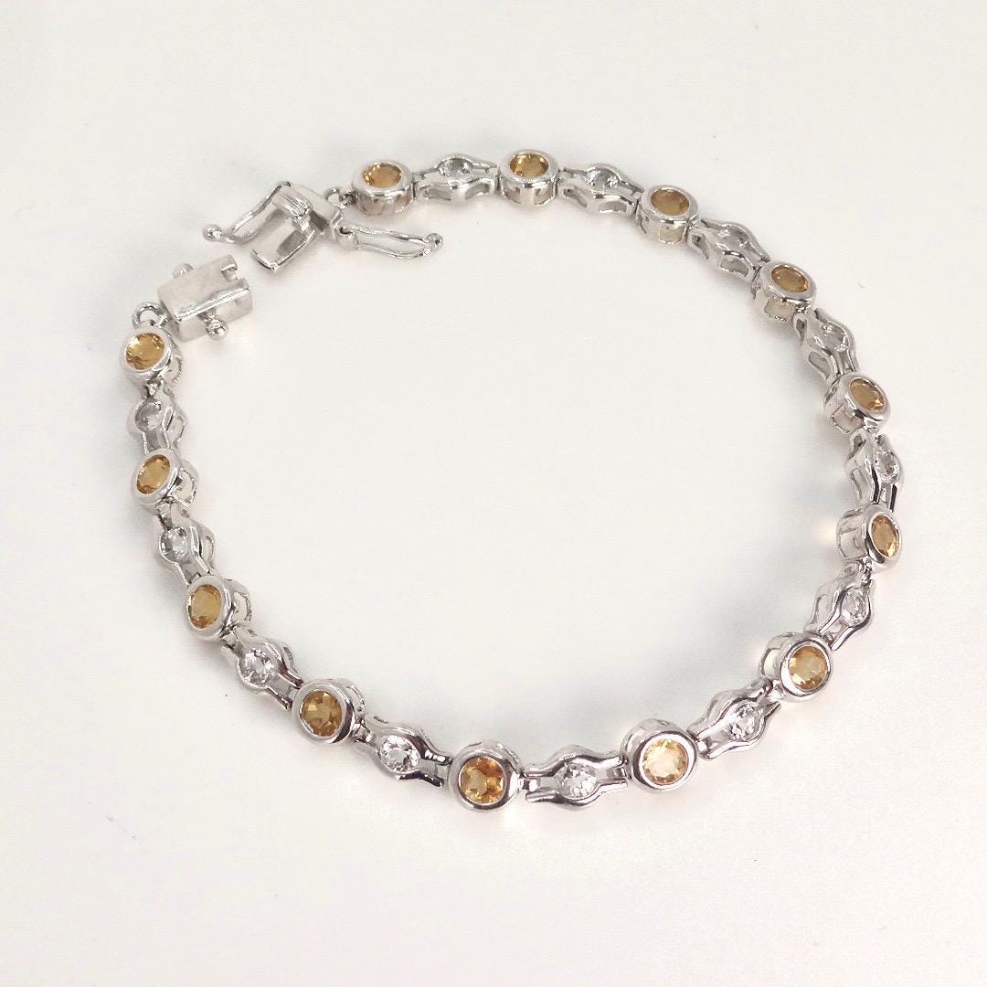 Vintage Gold Citrine Bracelet 925 Sterling Silver Tennis