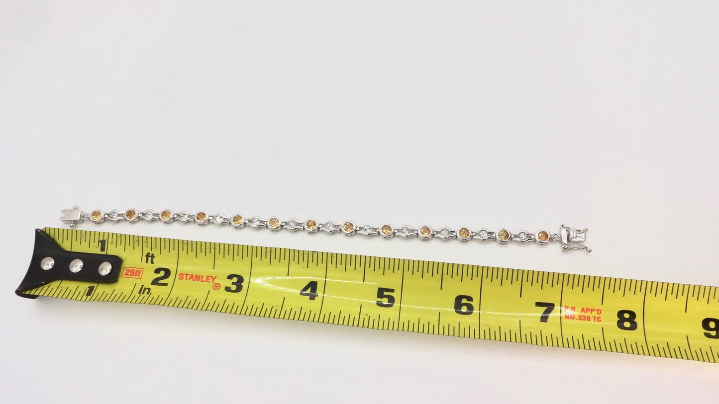 Vintage Gold Citrine Bracelet 925 Sterling Silver Tennis