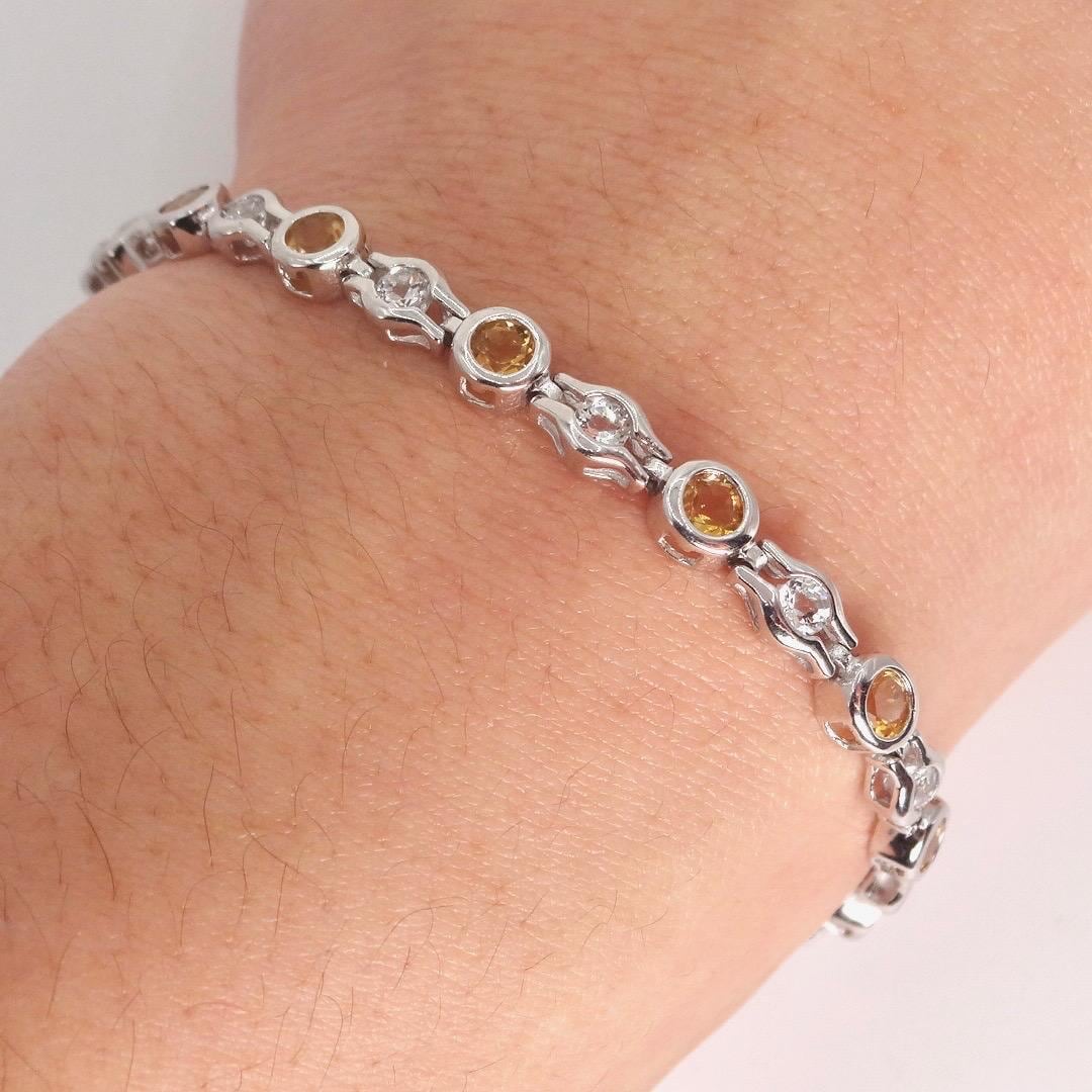 Vintage Gold Citrine Bracelet 925 Sterling Silver Tennis