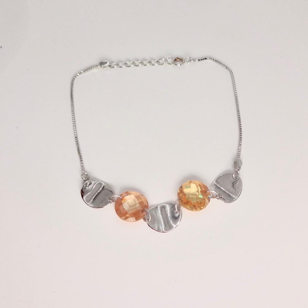 Vintage Citrine Cubic Zirconia Bracelet Sterling Silver Tennis