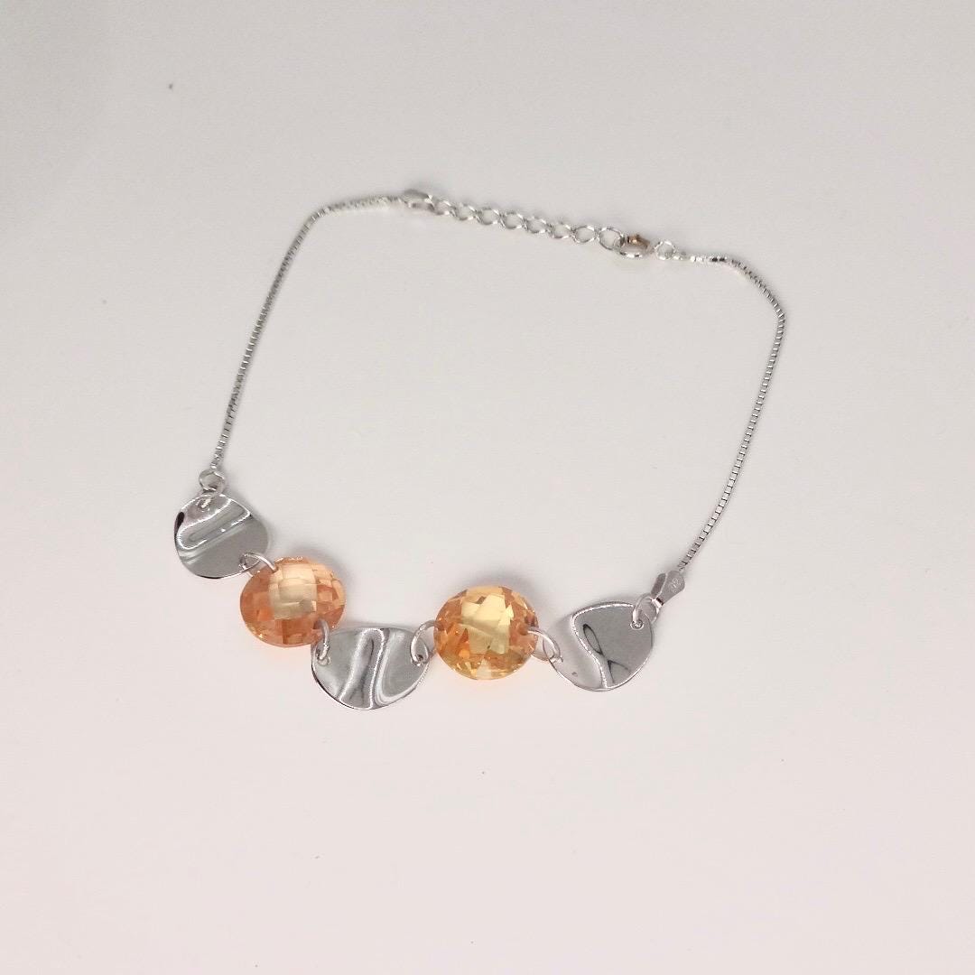 Vintage Citrine Cubic Zirconia Bracelet Sterling Silver Tennis