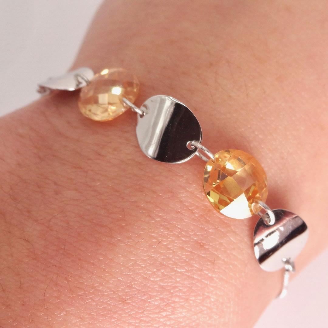 Vintage Citrine Cubic Zirconia Bracelet Sterling Silver Tennis