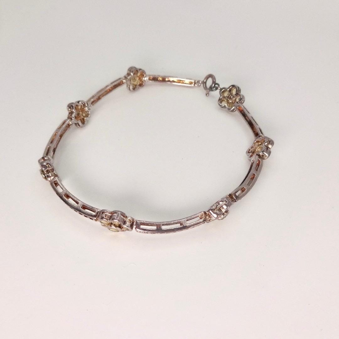 Vintage Gold Citrine Tennis Bracelet in 925 Sterling Silver