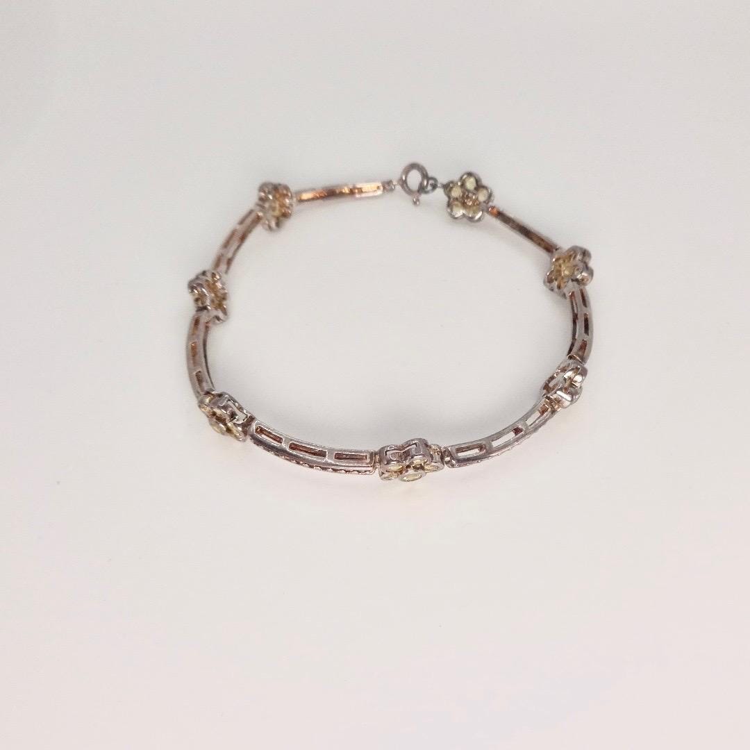 Vintage Gold Citrine Tennis Bracelet in 925 Sterling Silver