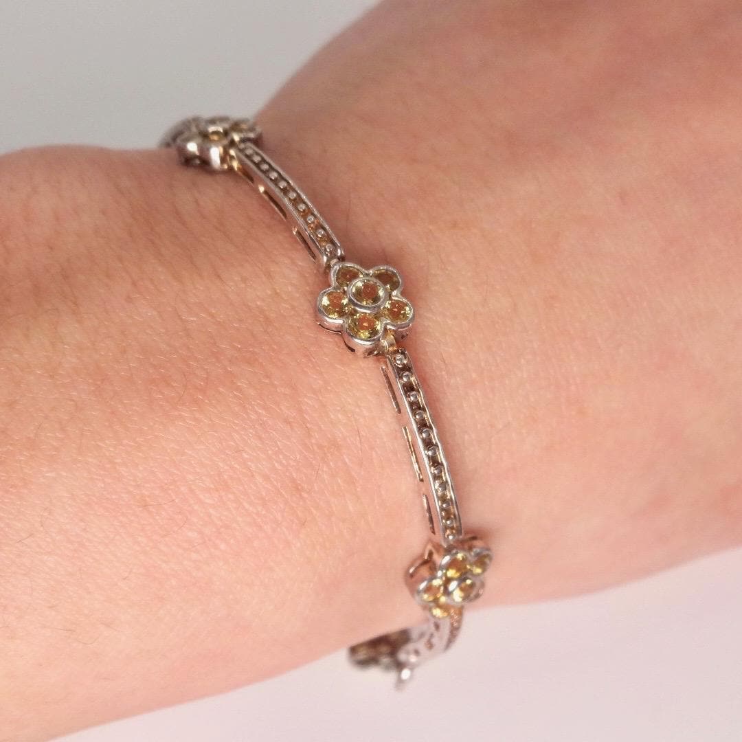 Vintage Gold Citrine Tennis Bracelet in 925 Sterling Silver