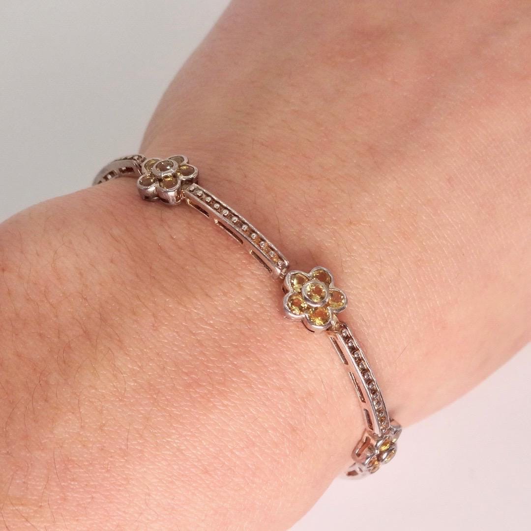 Vintage Gold Citrine Tennis Bracelet in 925 Sterling Silver