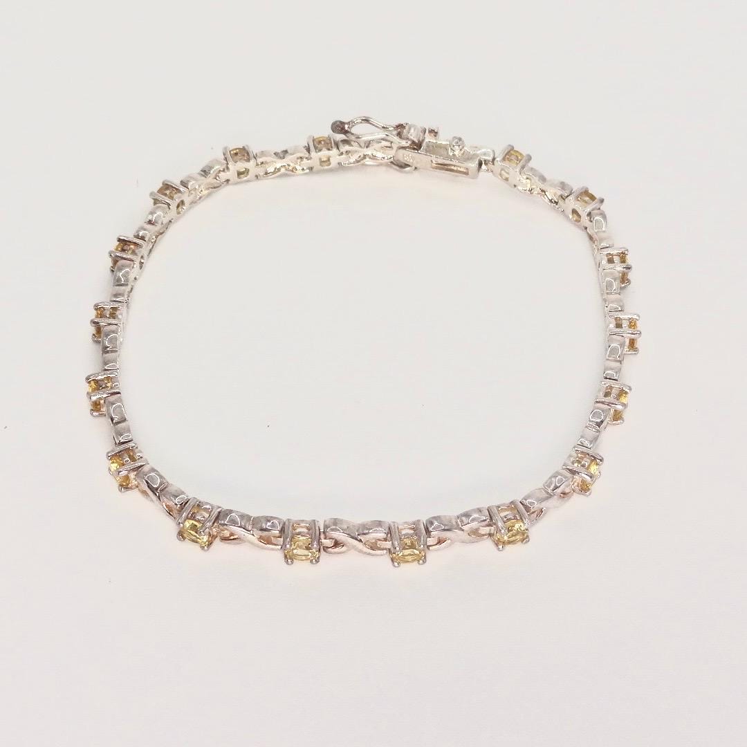 Vintage Gold Citrine Bracelet Deco 925 Sterling Silver Tennis