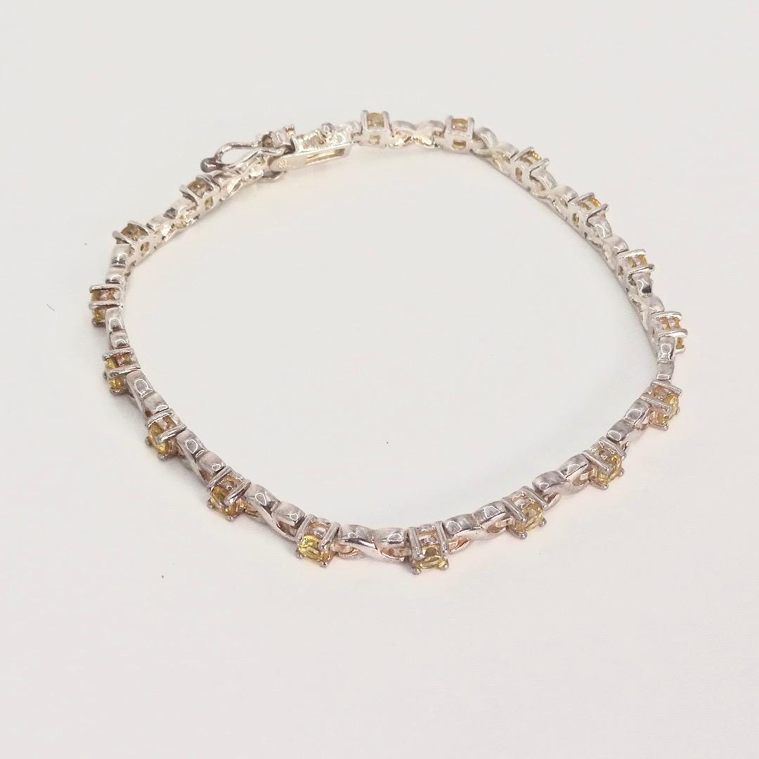 Vintage Gold Citrine Bracelet Deco 925 Sterling Silver Tennis