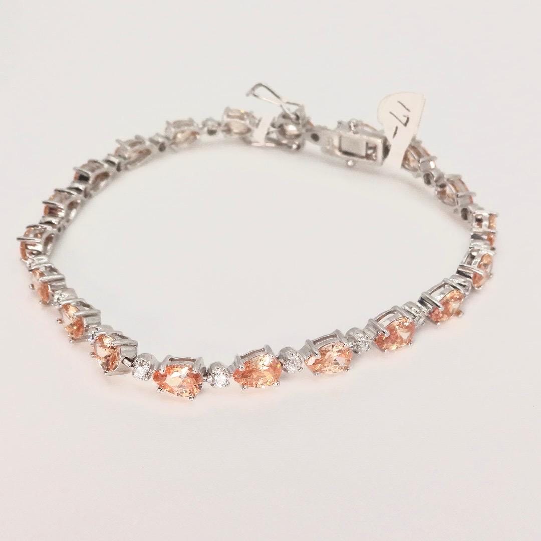 Vintage Gold Citrine Bracelet Deco 925 Sterling Silver Tennis