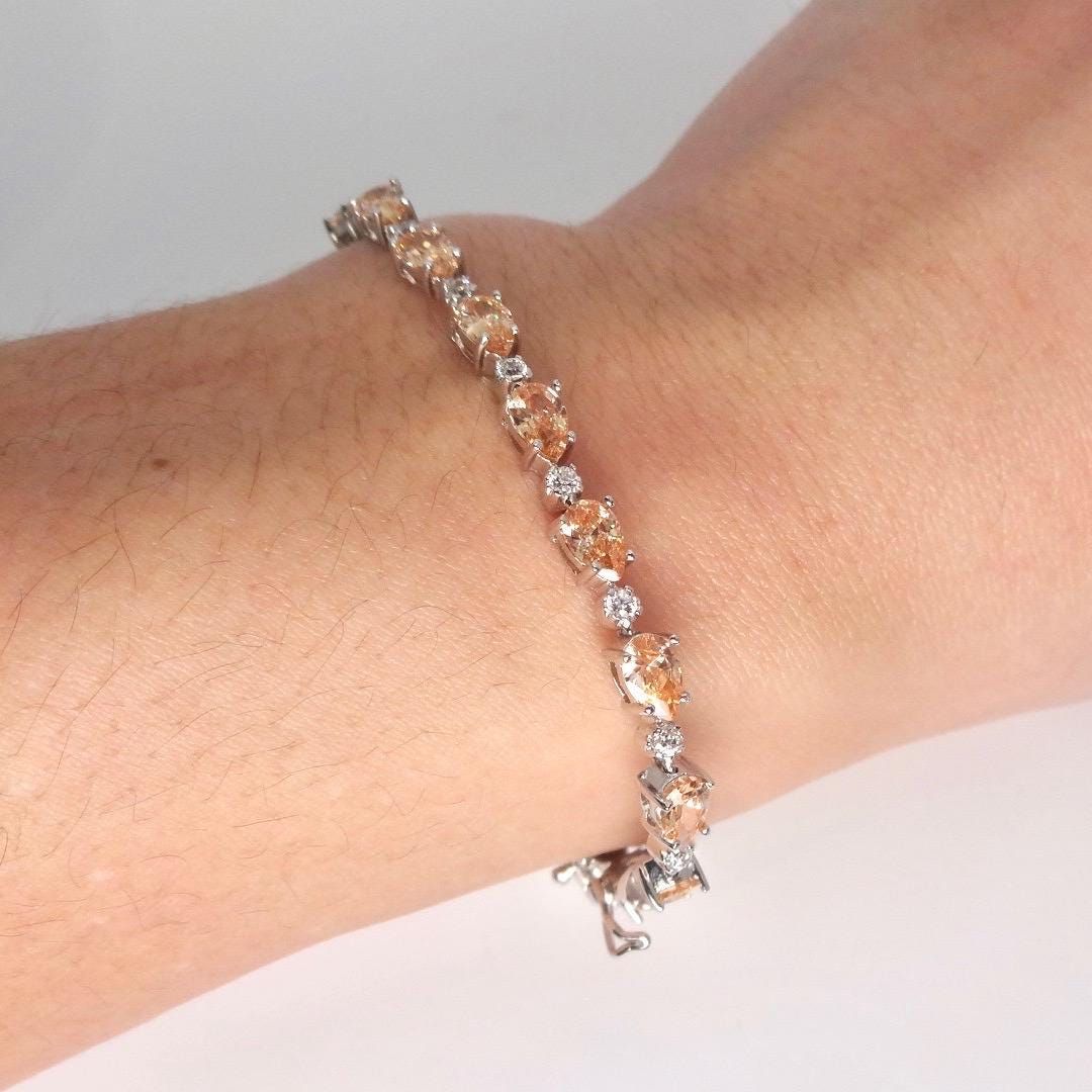 Vintage Gold Citrine Bracelet Deco 925 Sterling Silver Tennis