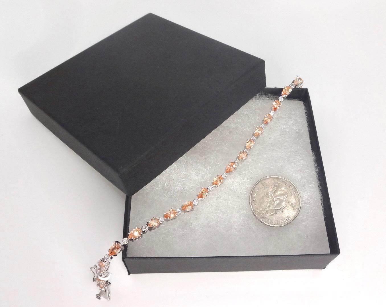 Vintage Gold Citrine Bracelet Deco 925 Sterling Silver Tennis