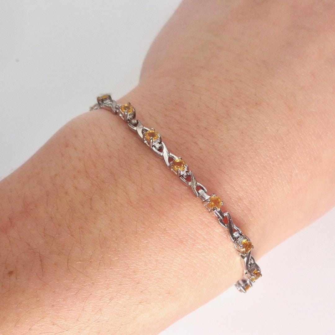 Vintage Gold Citrine Bracelet Deco 925 Sterling Silver Tennis