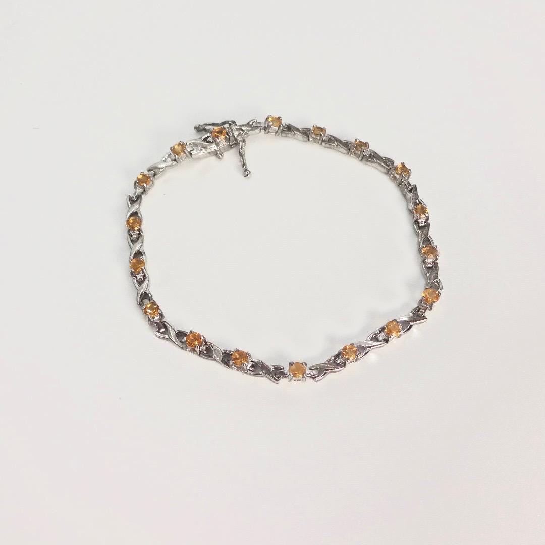 Vintage Gold Citrine Bracelet Deco 925 Sterling Silver Tennis