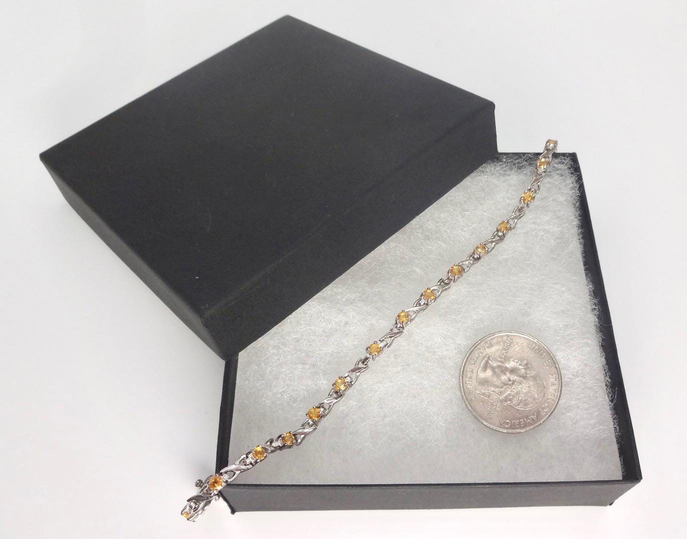 Vintage Gold Citrine Bracelet Deco 925 Sterling Silver Tennis