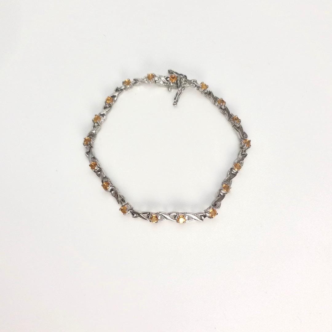 Vintage Gold Citrine Bracelet Deco 925 Sterling Silver Tennis